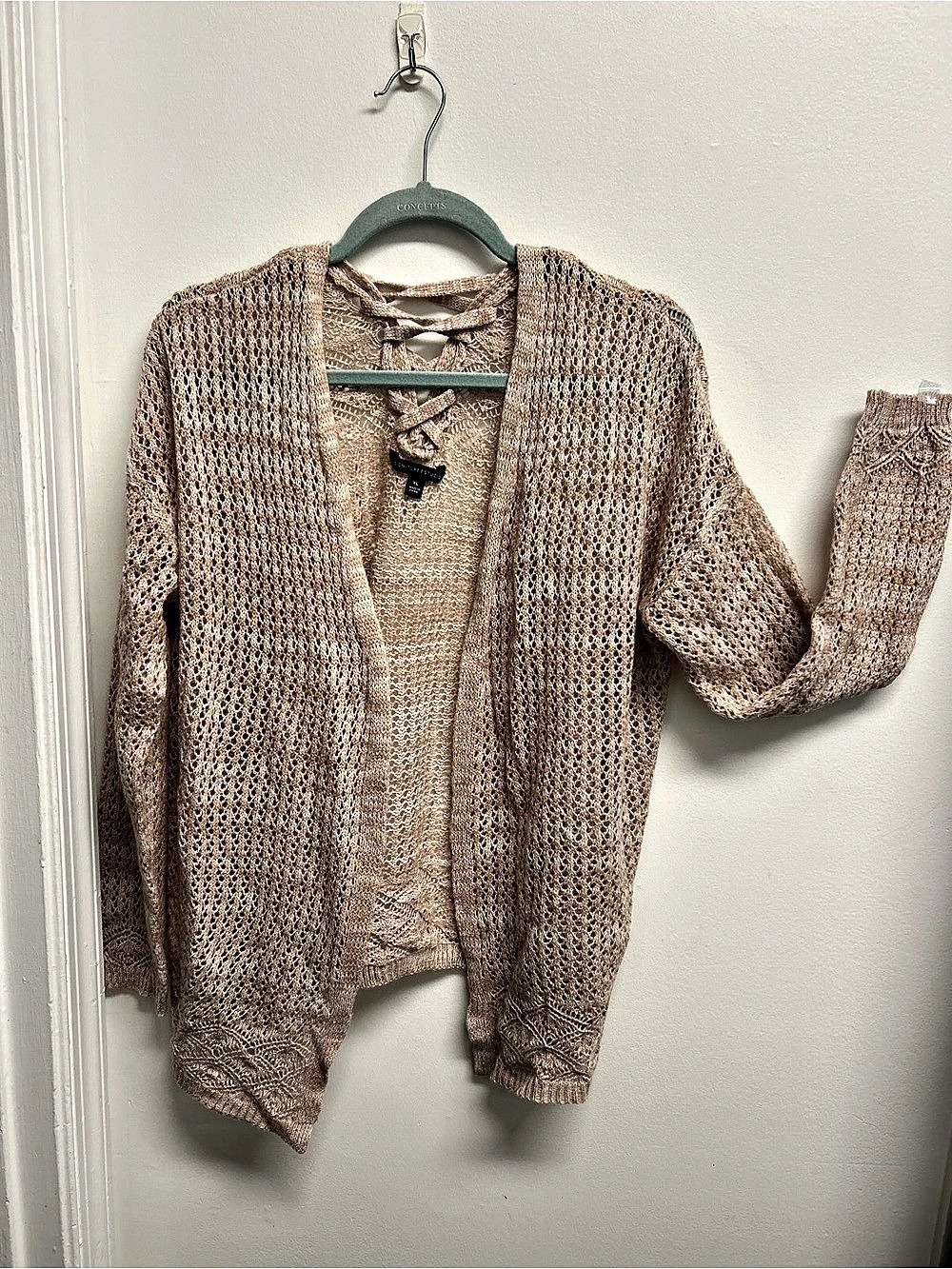 Signature Studio Open Front Geometric Cardigan in Blush Tan XL
